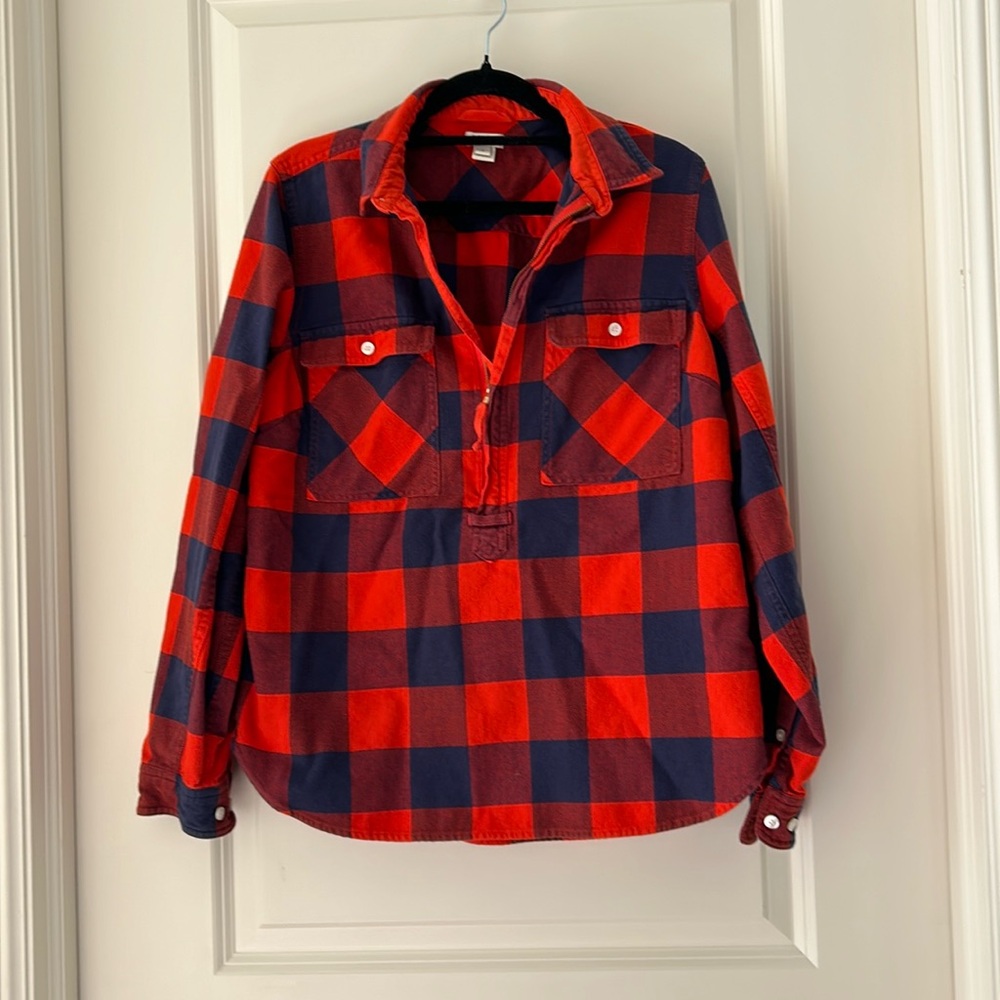 J Crew womens Half Zip pullover plaid Flannel Shacket shirt jacket size S